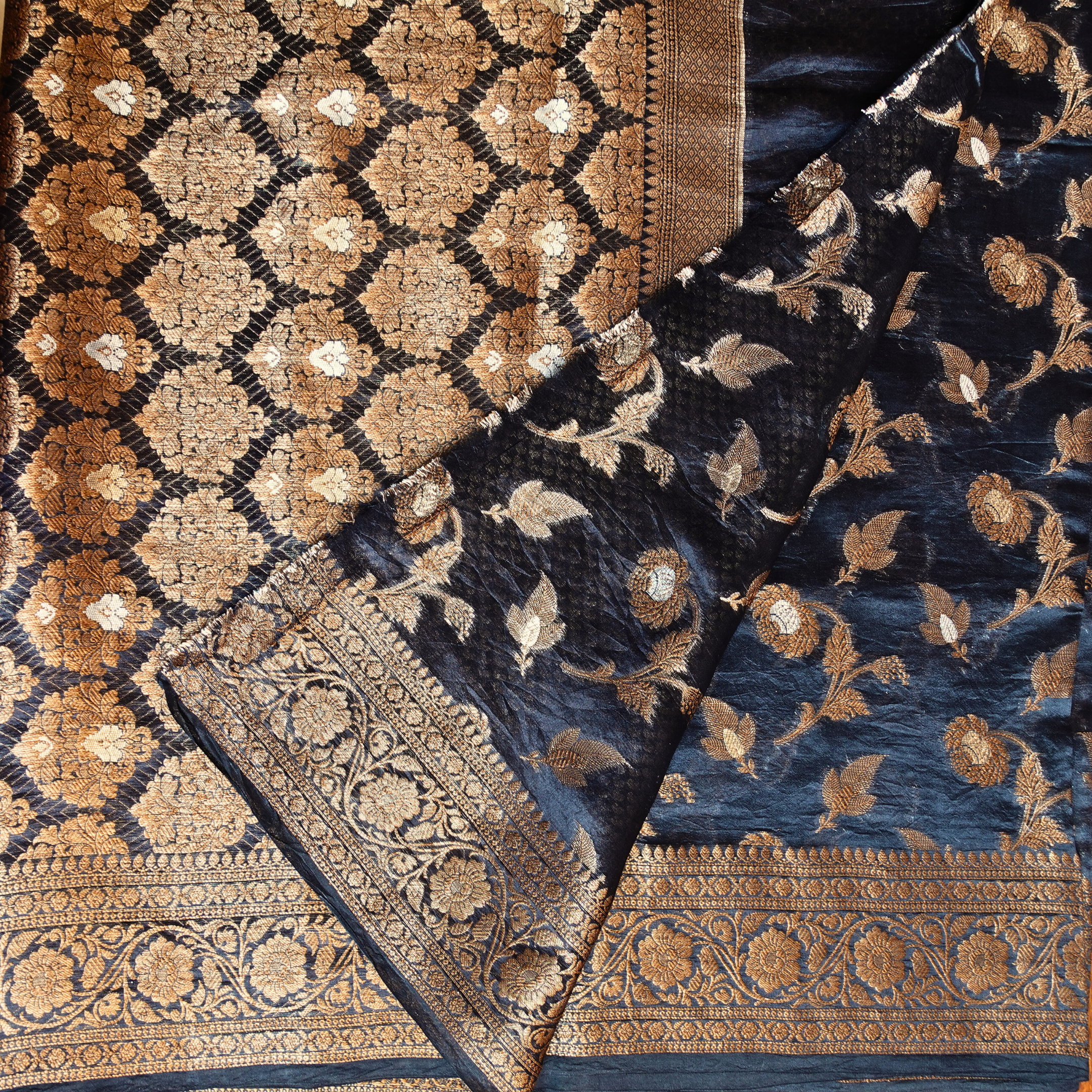 Garden Glory - Black Banarasi Silk Sarees