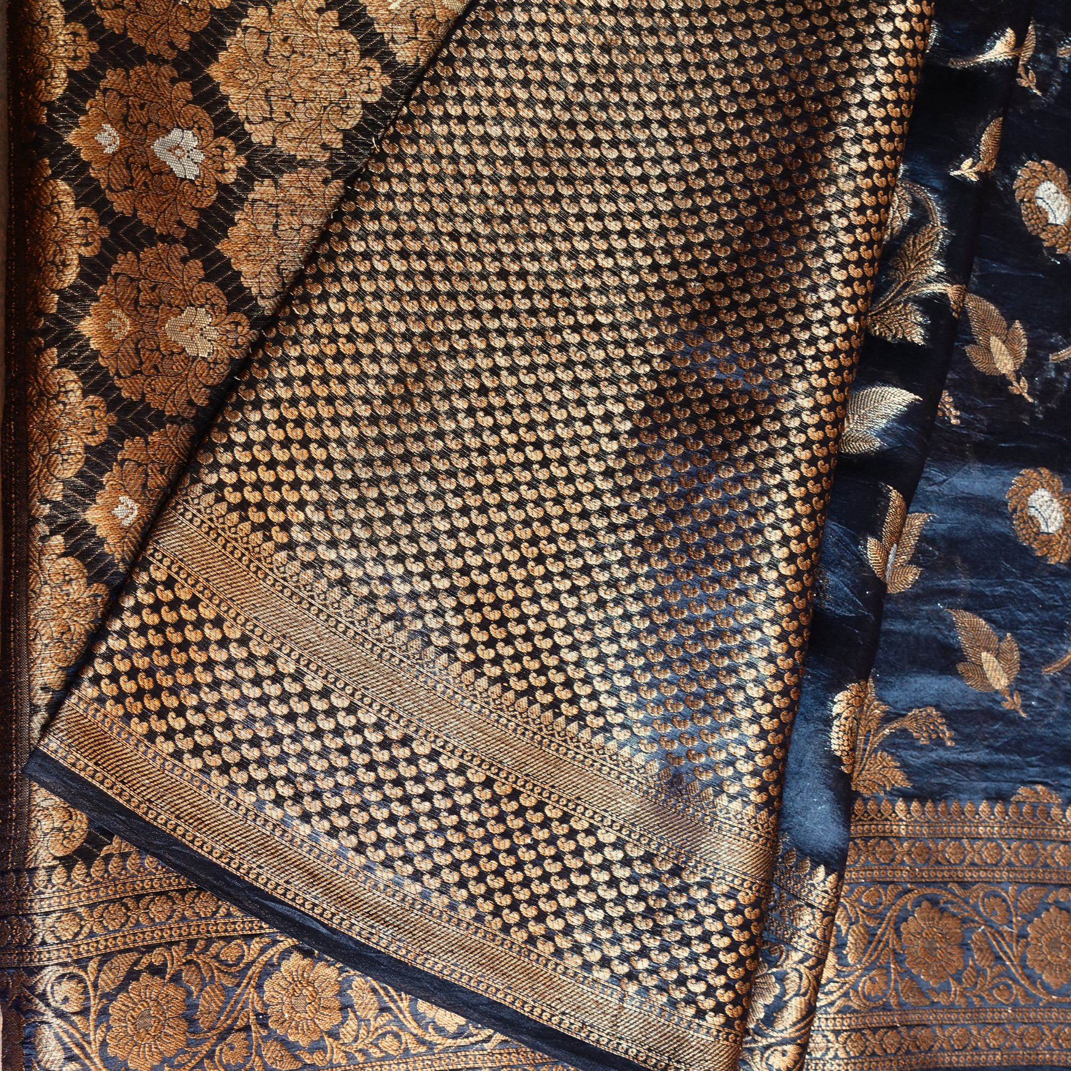 Garden Glory - Black Banarasi Silk Sarees