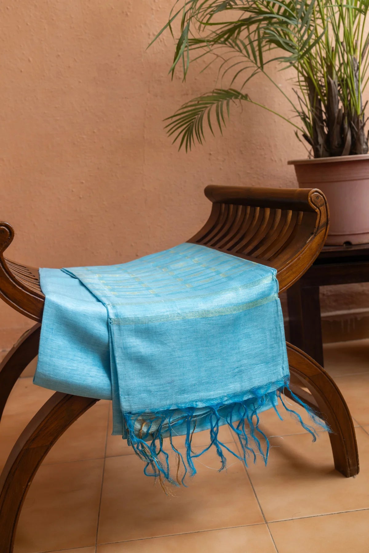 Linen Silk Sarees - Skyblue