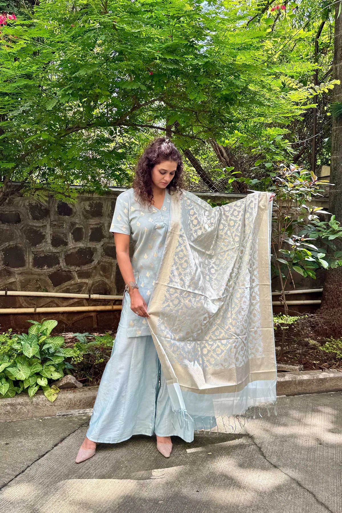 Banarasi Silk Co-Ord Set - Aqua Blue