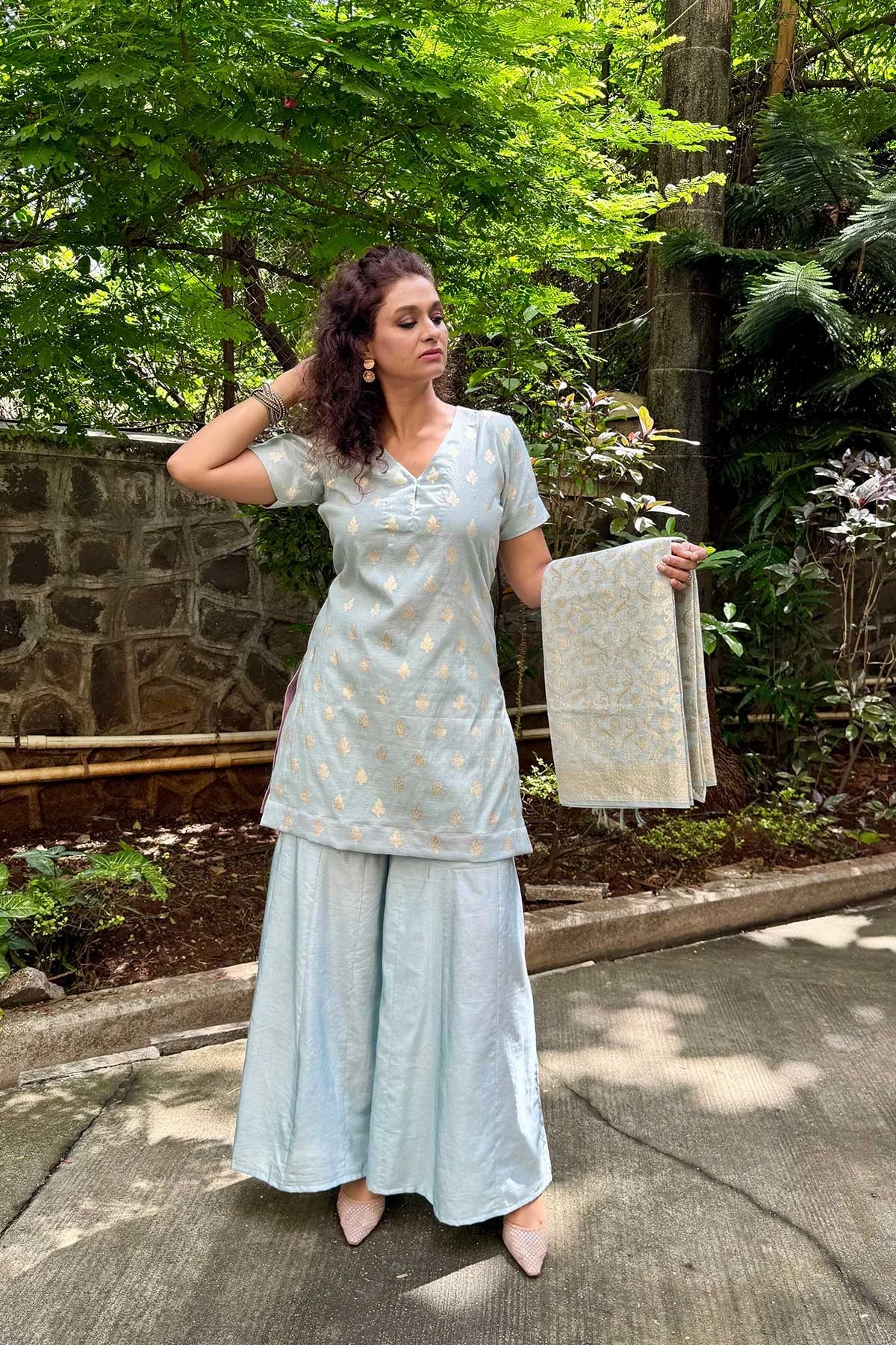 Banarasi Silk Co-Ord Set - Aqua Blue