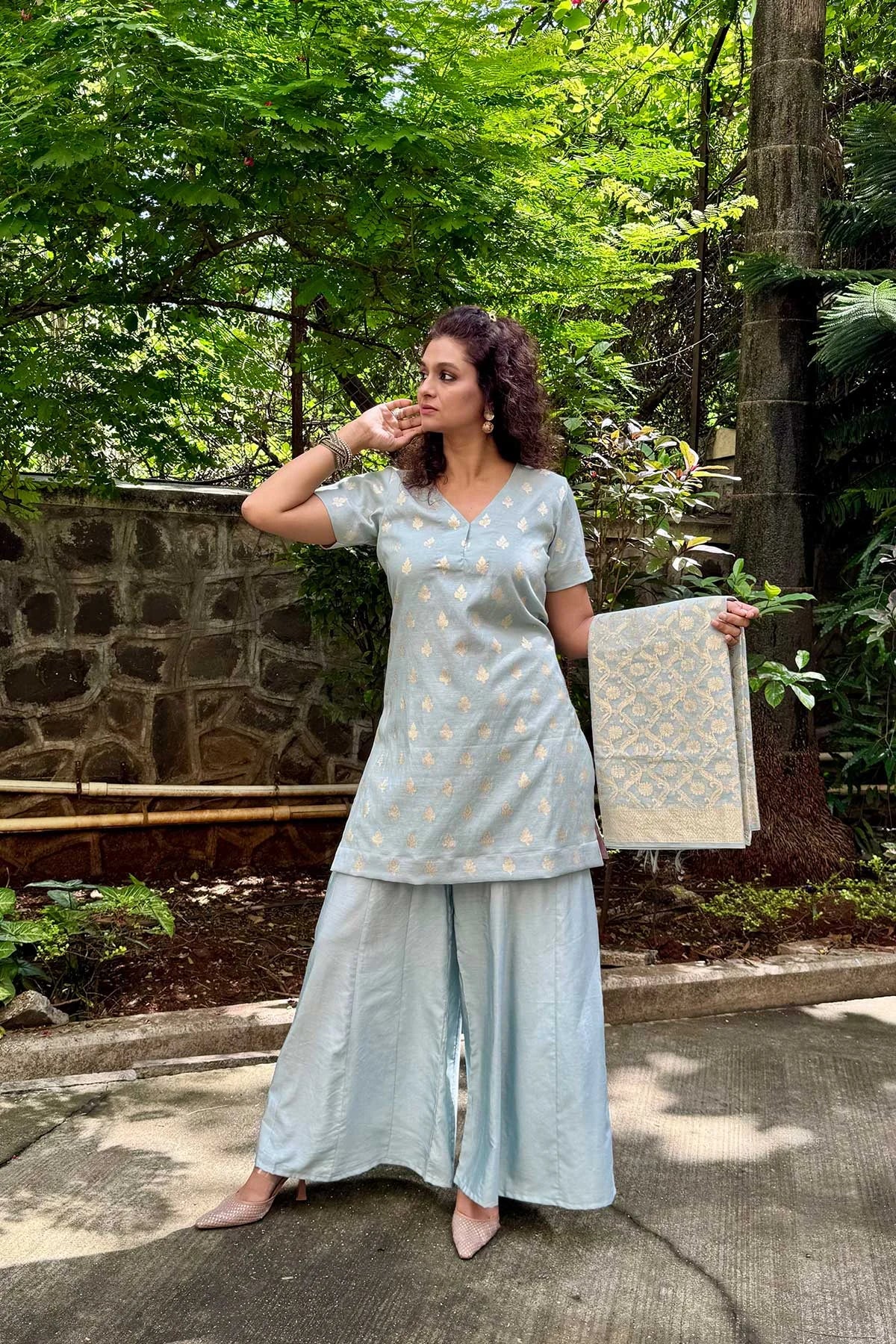 Banarasi Silk Co-Ord Set - Aqua Blue