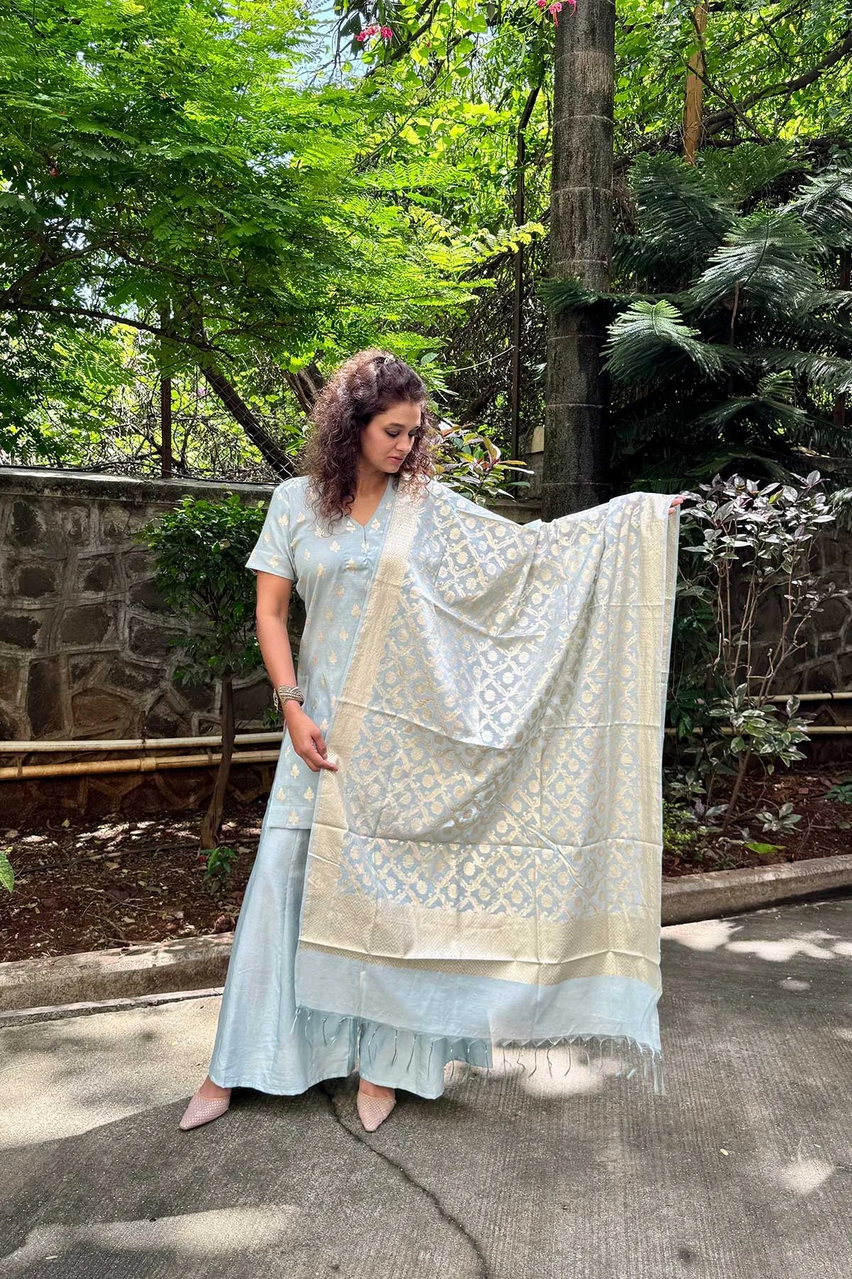 Banarasi Silk Co-Ord Set - Aqua Blue