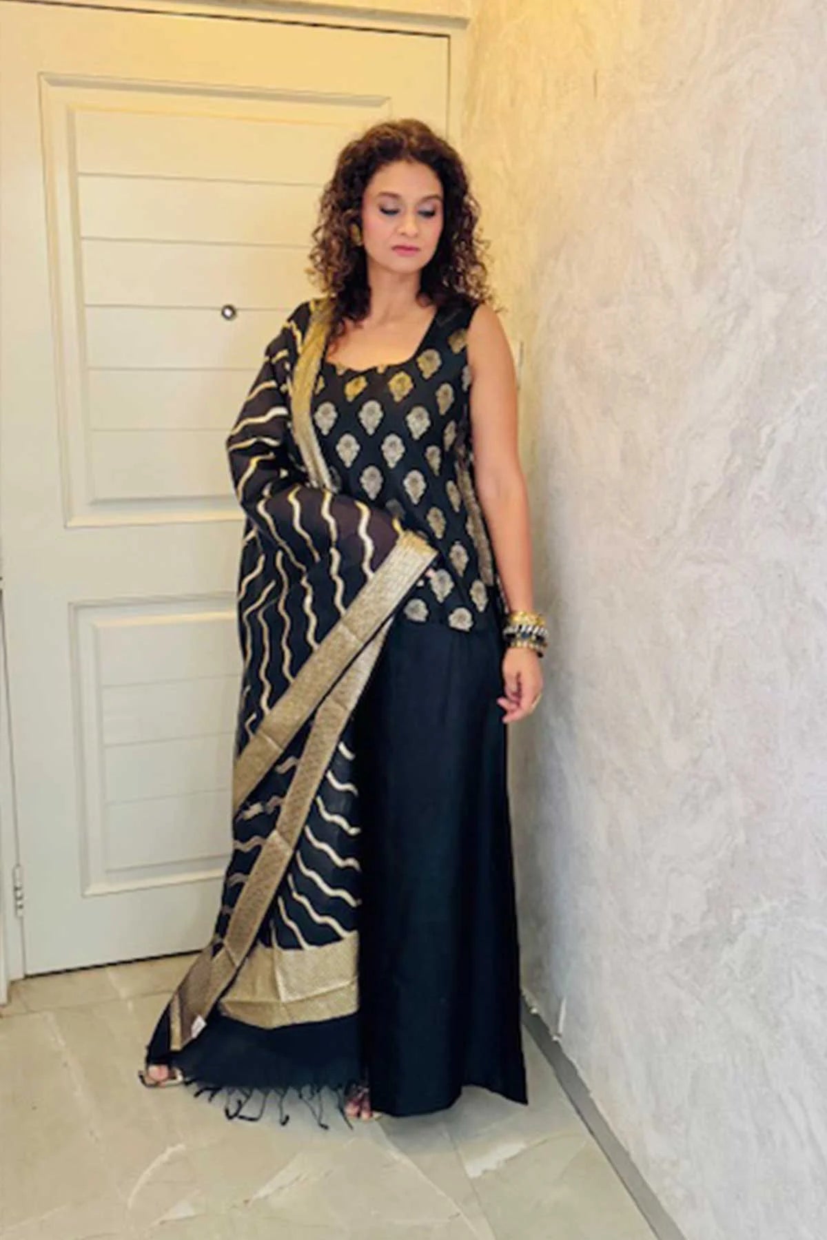 Banarasi Silk Co-Ord Set - Black