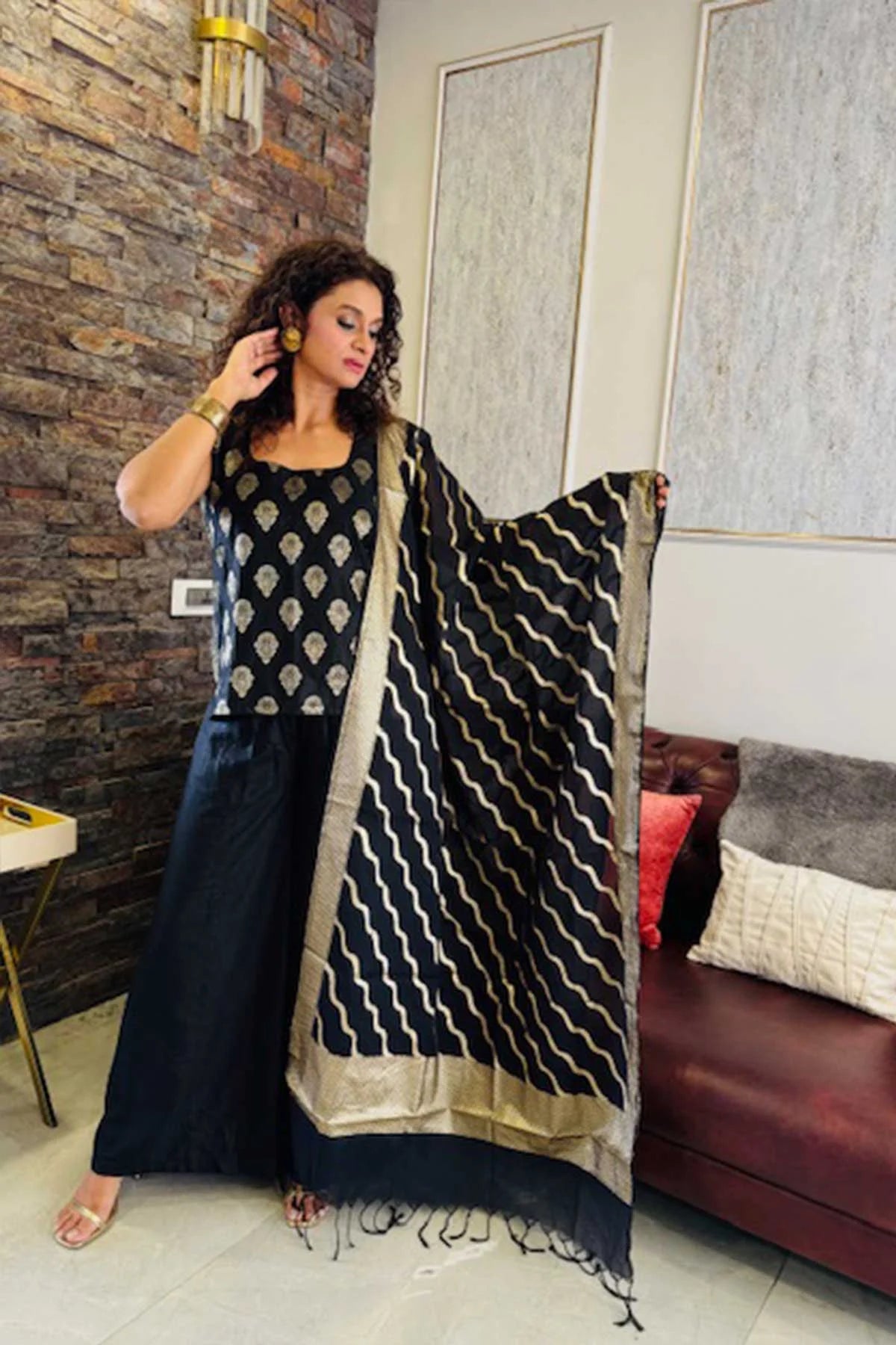 Banarasi Silk Co-Ord Set - Black