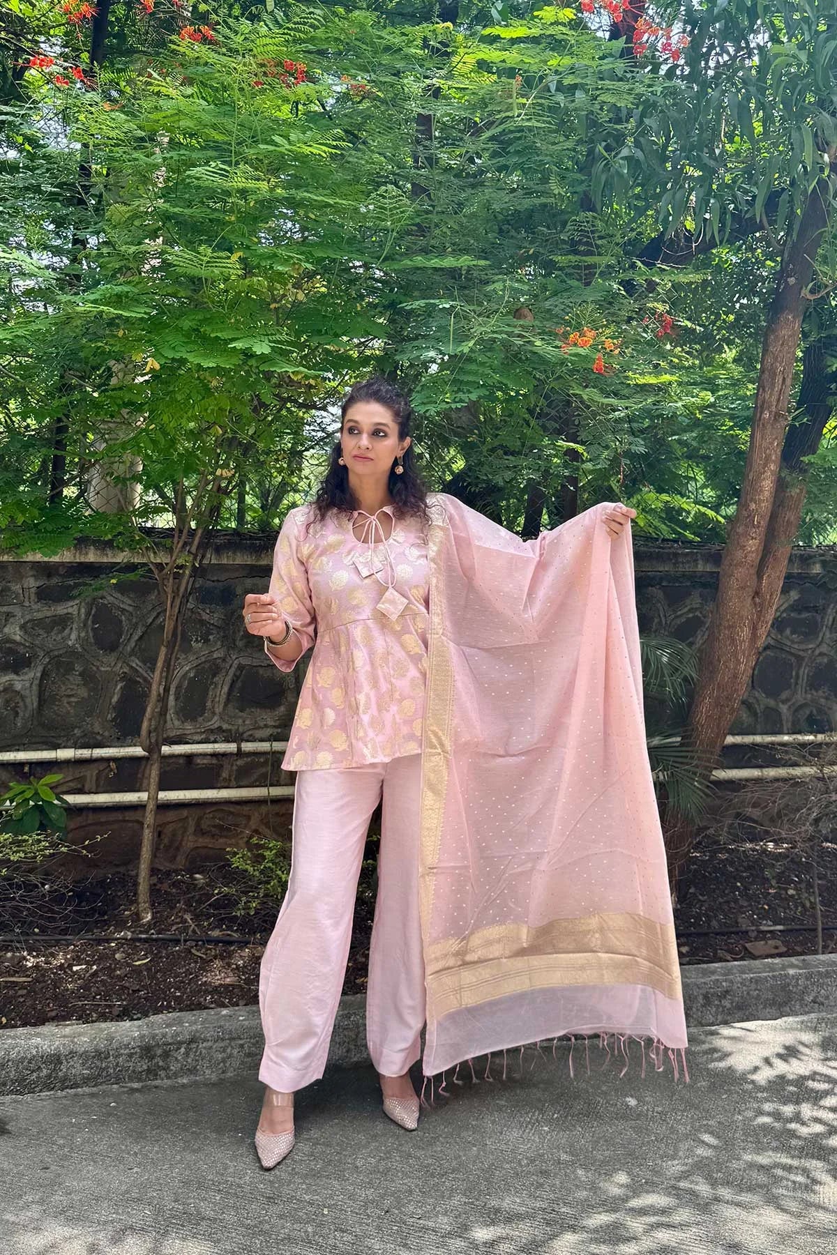 Banarasi Silk Co-Ord Set - Light Pink