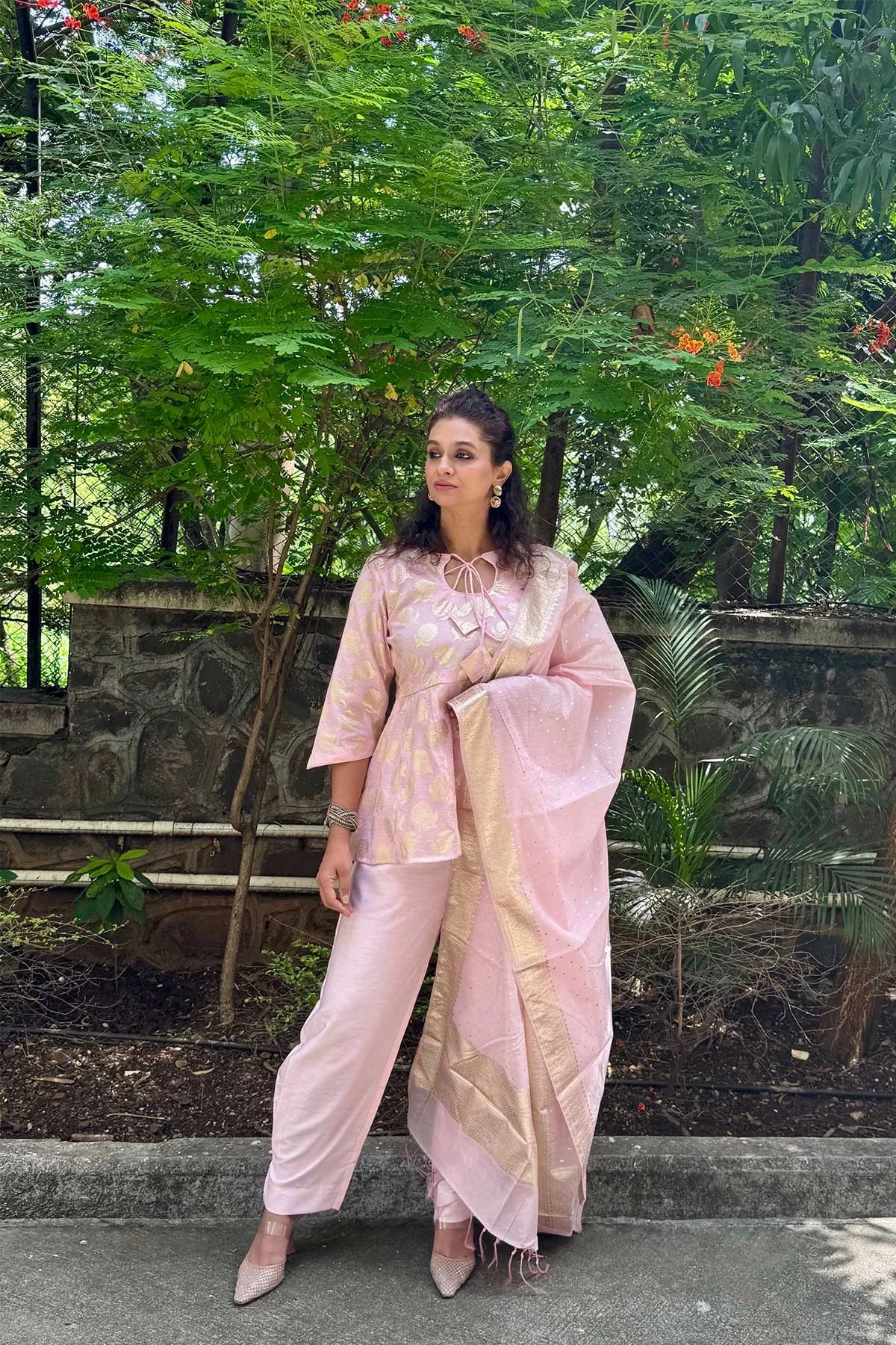 Banarasi Silk Co-Ord Set - Light Pink