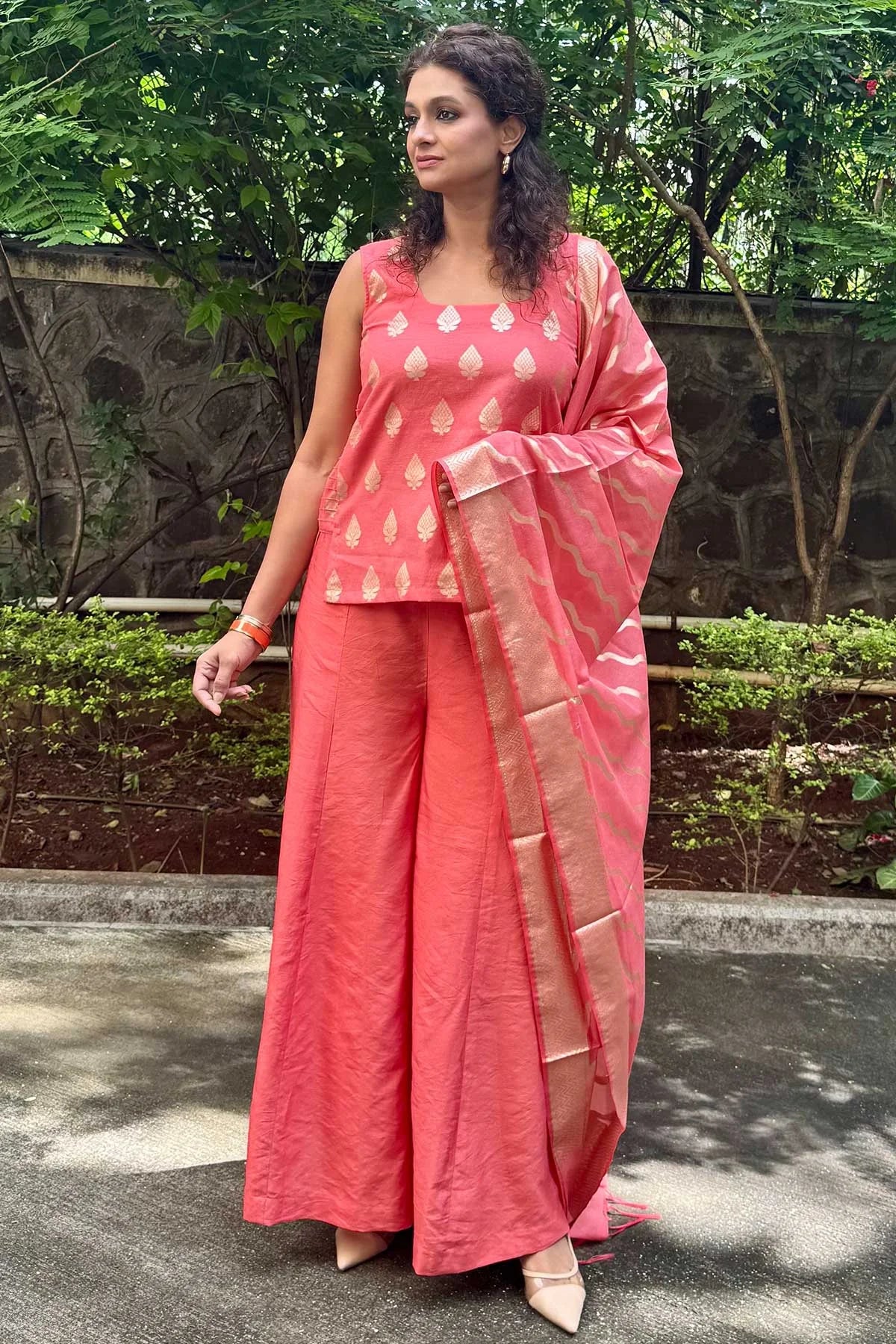 Banarasi Silk Co-Ord Set - Peach