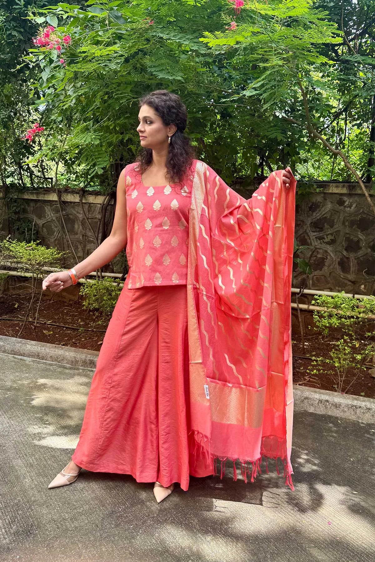 Banarasi Silk Co-Ord Set - Peach