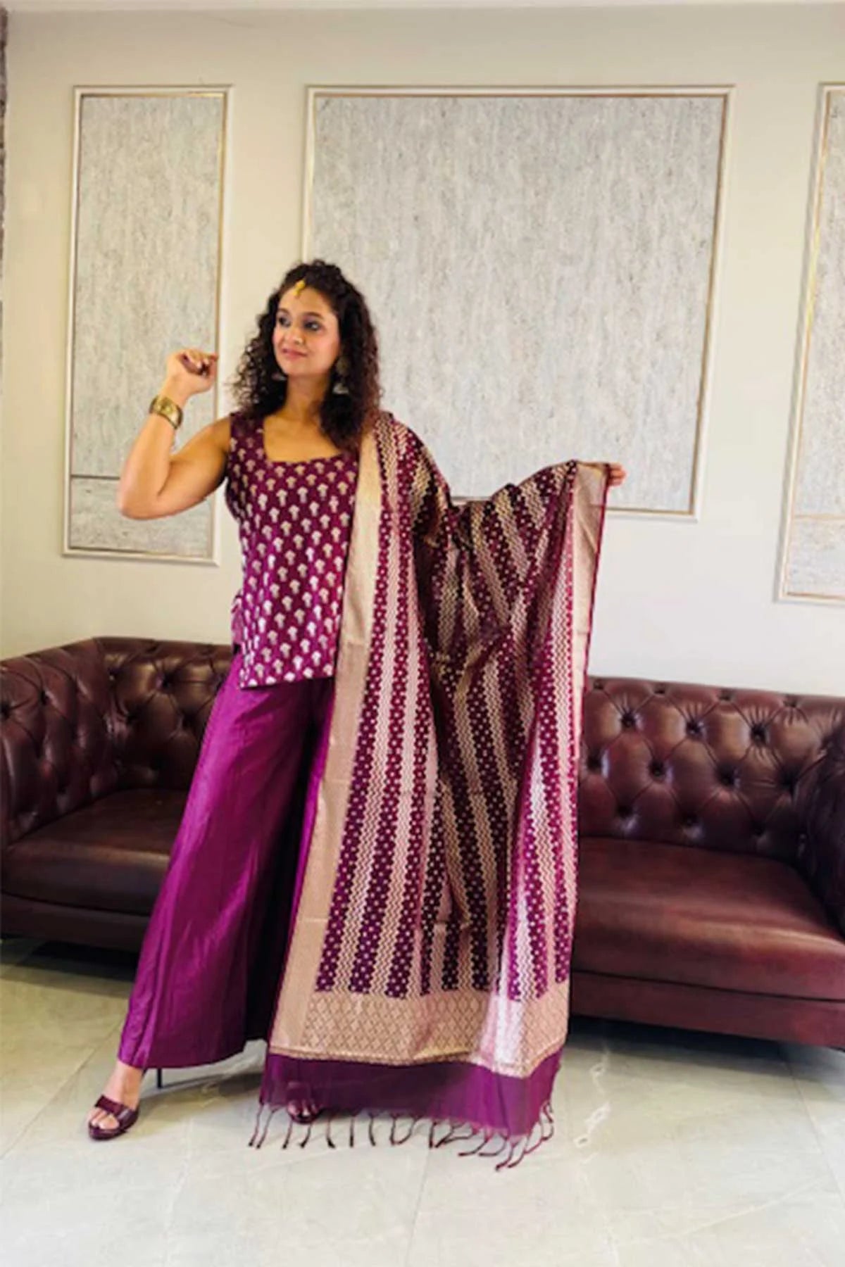 Banarasi Silk Co-Ord Set - Purple