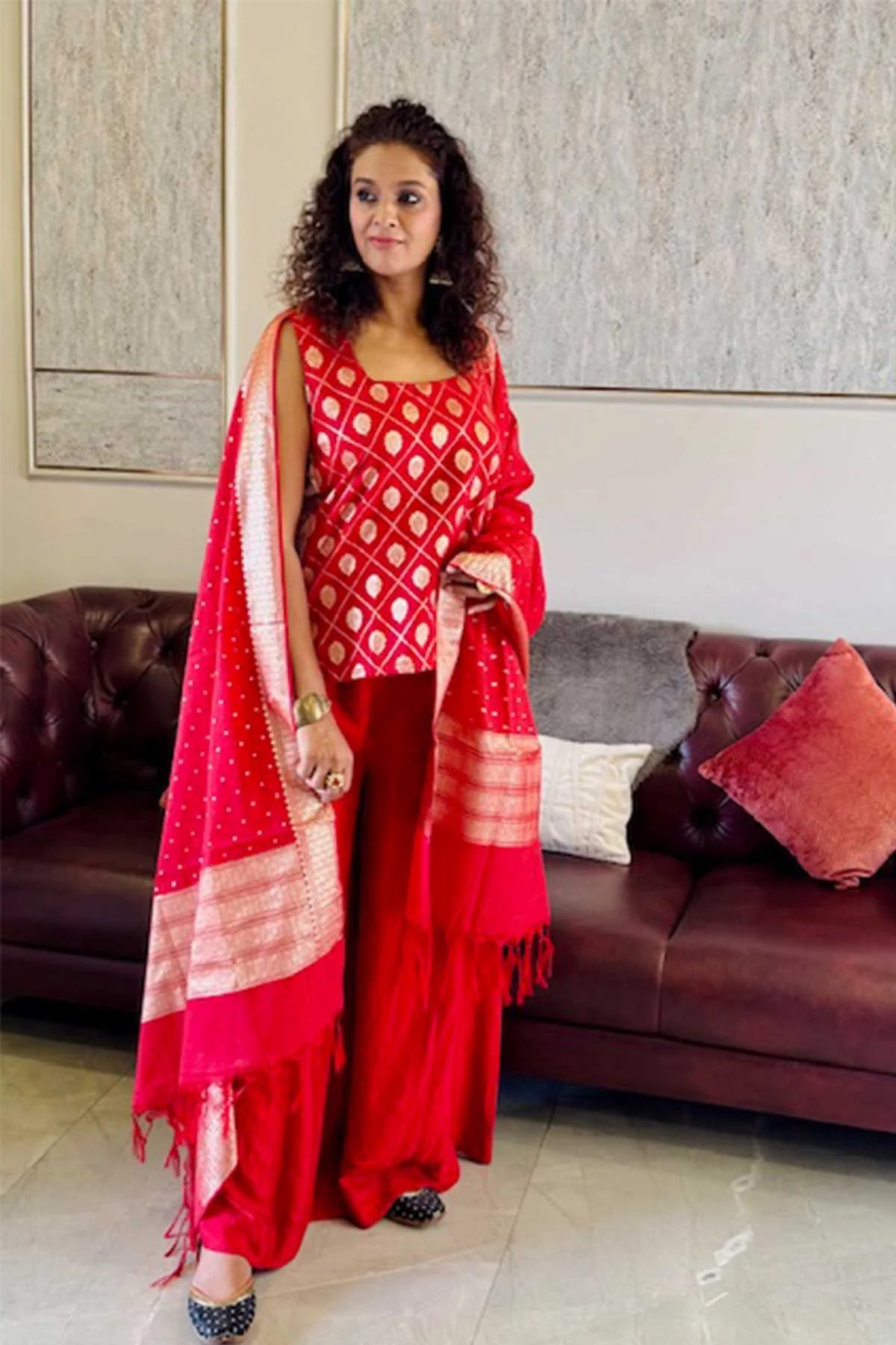 Banarasi Silk Co-Ord Set - Red